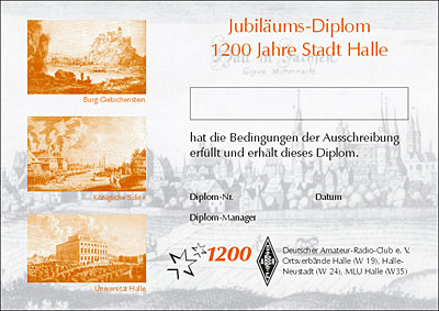 Abbildung Jubiläums-Diplom 1200 Jahre Stadt Halle